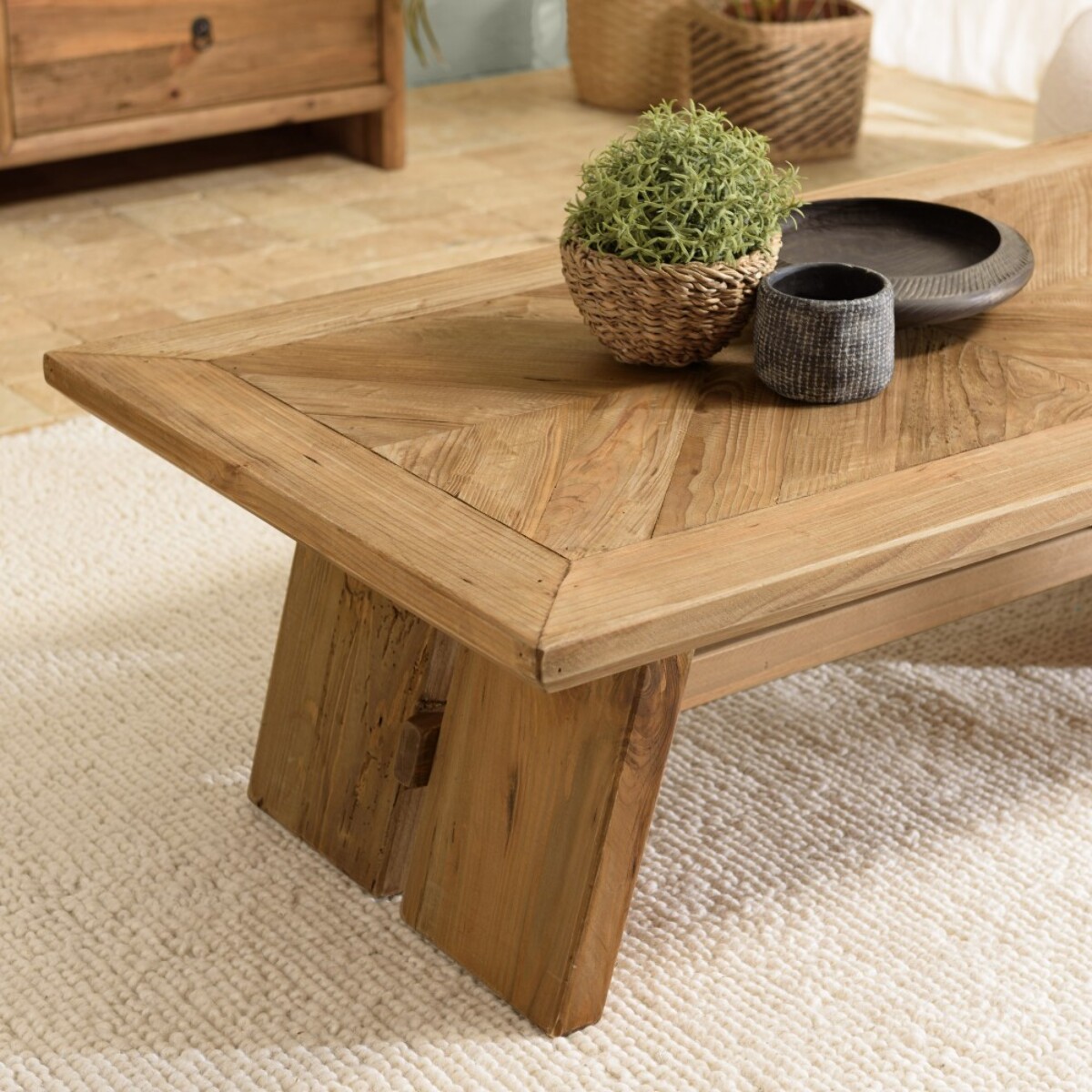 SANDY - Table basse rectangulaire 130x70cm bois pin recyclé