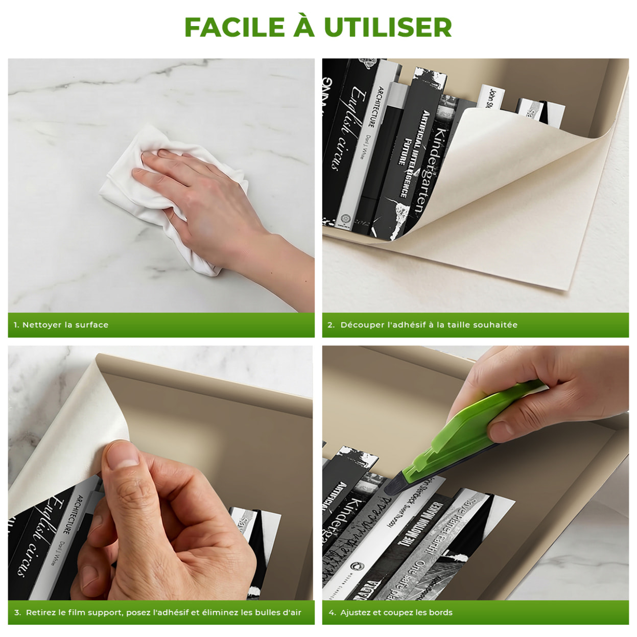 Stickers muraux 3D | Sticker Mural Autocollant effet 3D livres en noir et blanc - Stickers adhésifs 3D Chambre Salon Trompe l'oeil