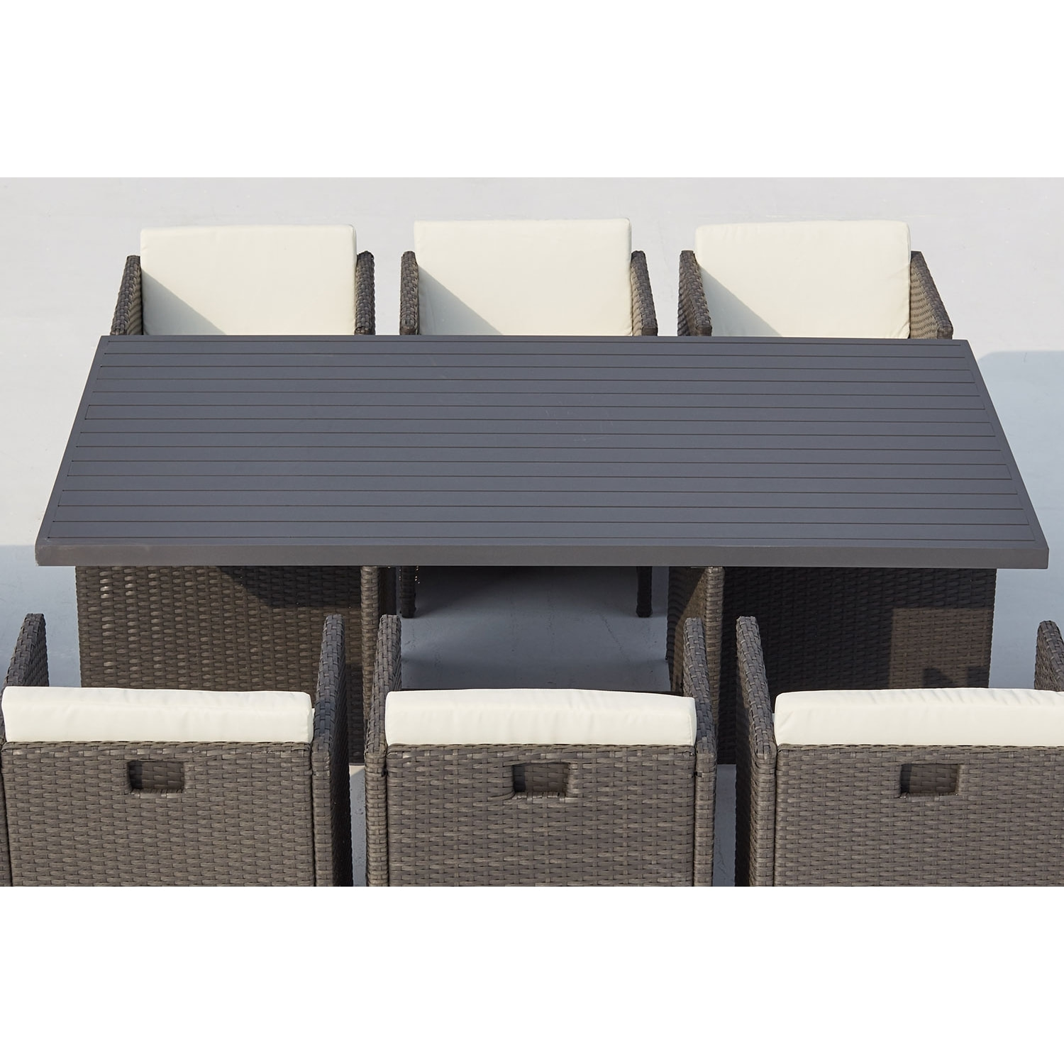 Table et chaise 10 places encastrables alu résine gris/blanc ABASA