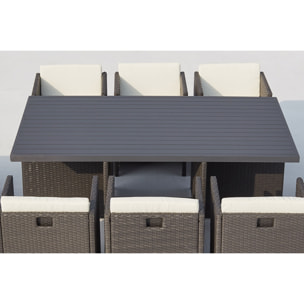 Table et chaise 10 places encastrables alu résine gris/blanc ABASA