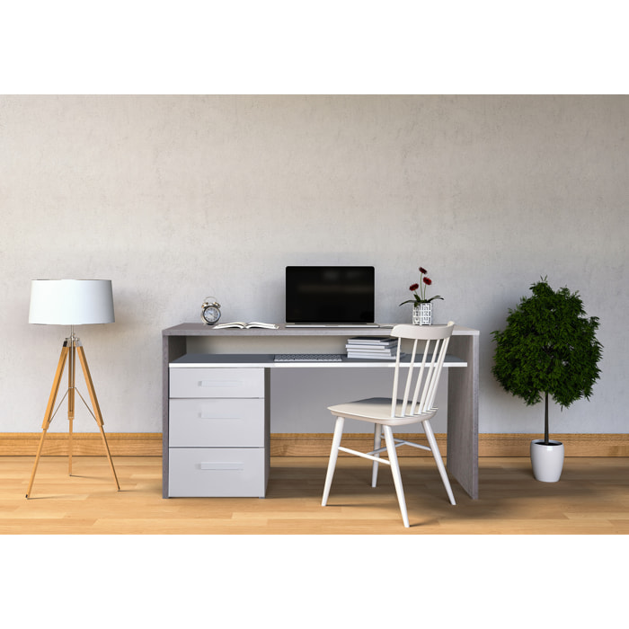 Scrivania con cassettiera con tre cassetti e un ripiano, 110 x 60 x 77, Cemento