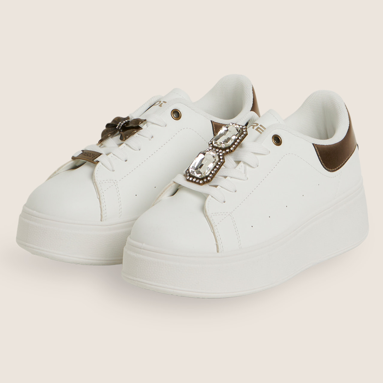 Sneakers Donna Platform in Similpelle con Dettagli Strass