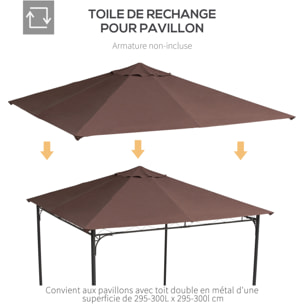 Toile de rechange pour pavillon tonnelle tente 3 x 3 m polyester haute densité 180 g/m² revêtement PA anti-UV chocolat