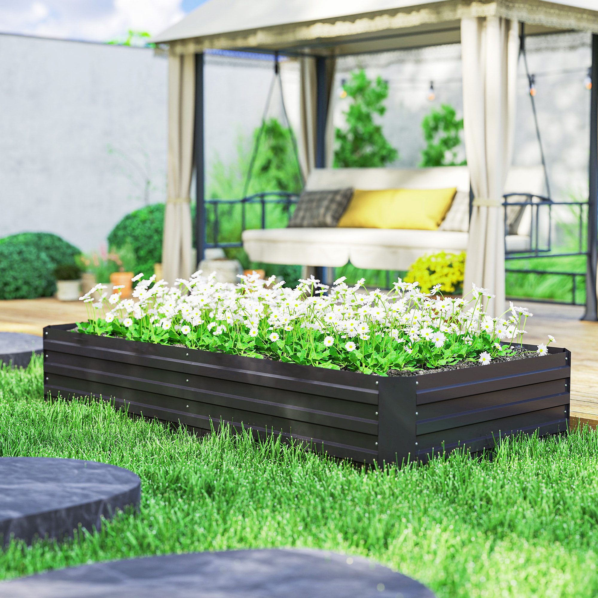 Carré potager de jardin avec tuteur modulable tôle d'acier ondulée noir