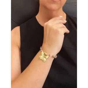 Pulsera mariposa elastica en dorado y rosas cristal