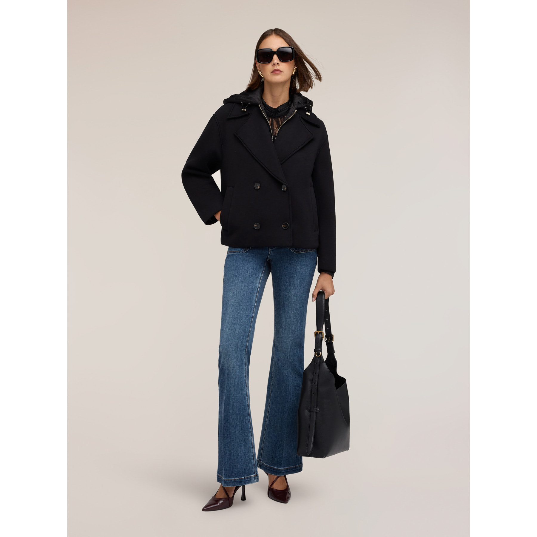 Motivi - Abrigo peacoat con pechera interior - Negro