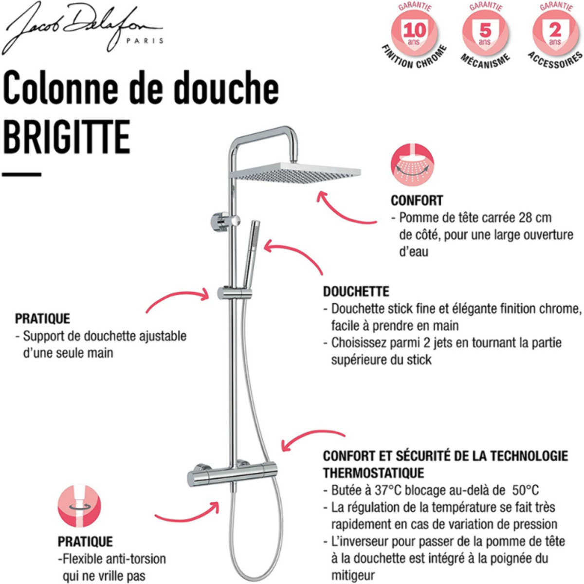 Colonne de douche thermostatique Brigitte chromé