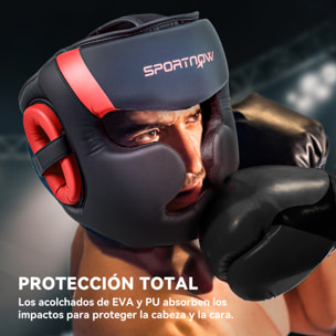 Casco de Boxeo Helmet MMA con Correa Ajustable Protector de Cabeza para Grappling Sparring Artes Marciales Kickboxing Karate Talla L Rojo y Negro