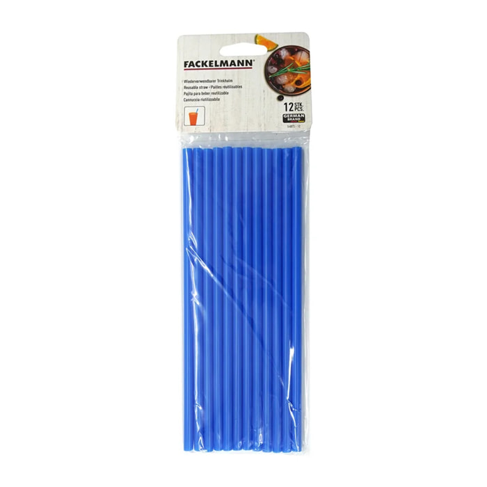 Lot de 12 pailles bleu en plastique 23 cm Fackelmann Bar Concept