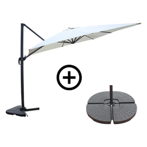 Ensemble parasol écru 3x4m et 4 dalles à lester NAVIA