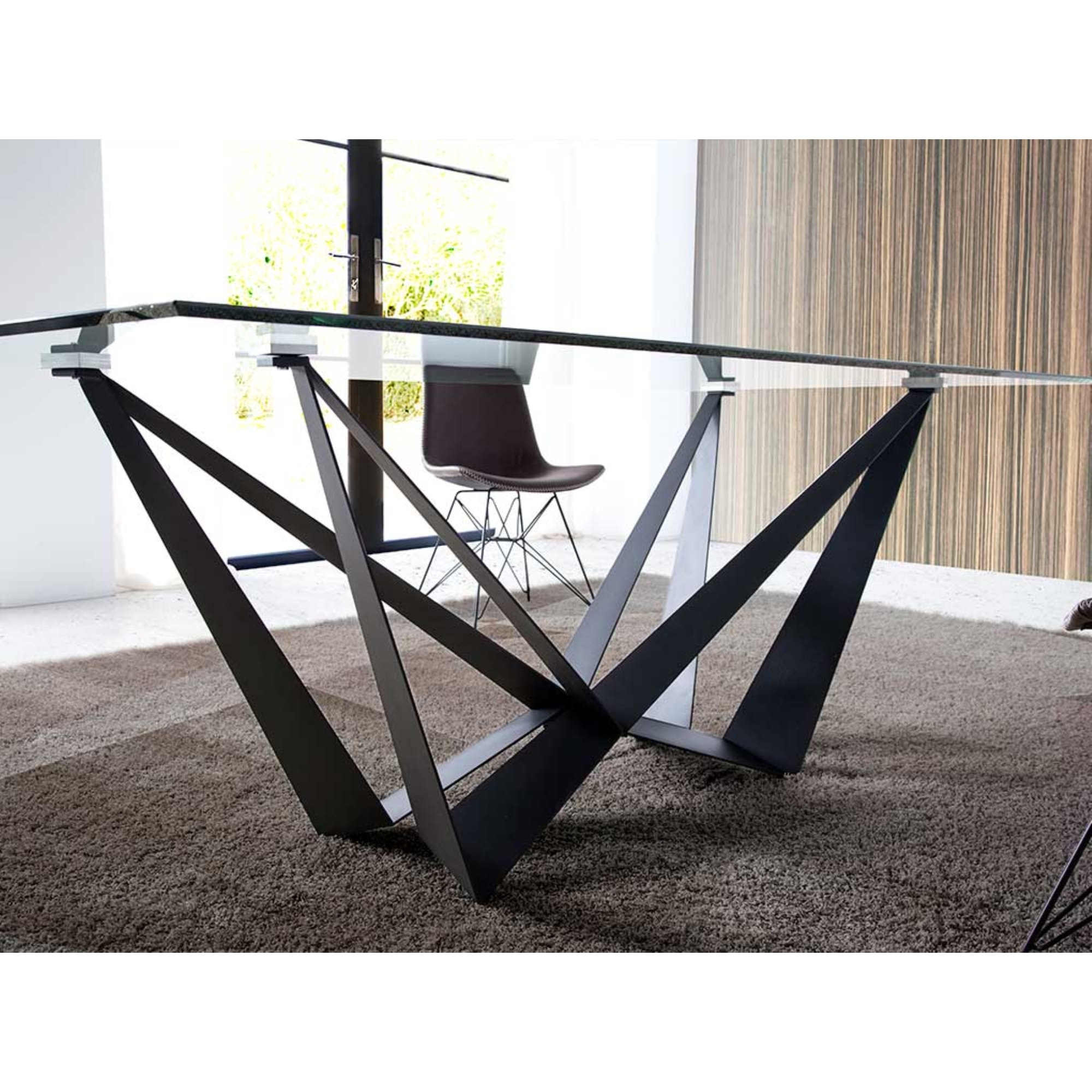 Mesa de comedor fija CALAIS - transparente y negro - 200x100x76cm