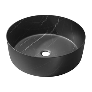 Vasque à poser ronde en céramique noire mat effet marbre 36x12 cm - BLACK MARBLE