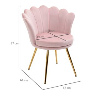 Chaise coquillage chaise design pieds métal dorés effilés velours rose poudré