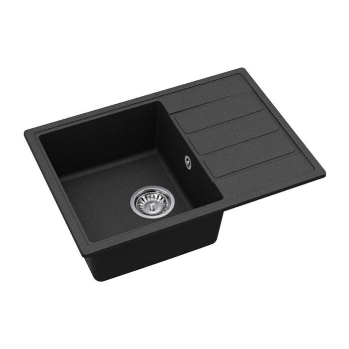 62x44 cm évier avec égouttoir réversible en Granite, à encastrer, noir (SATSINKGE2B)