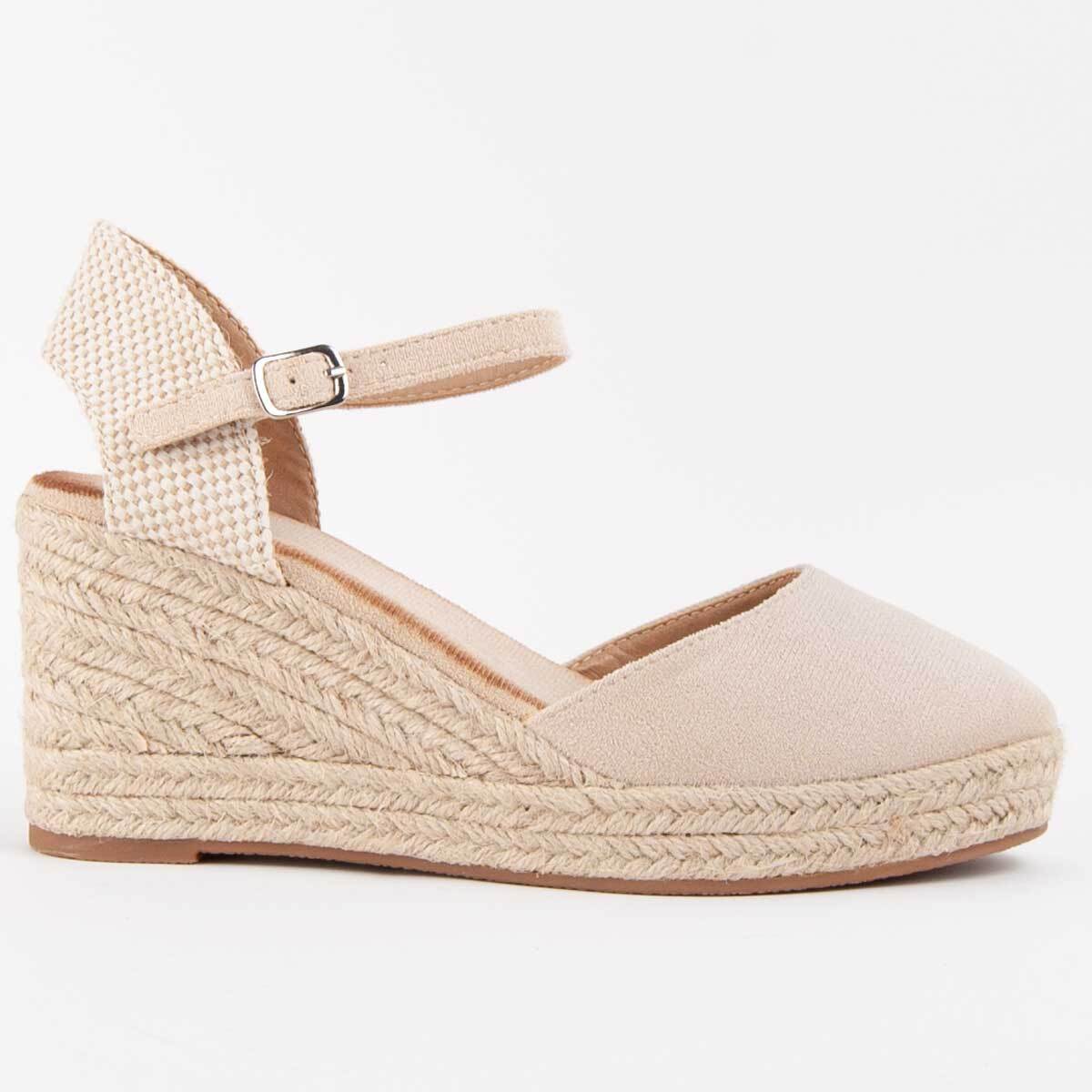 Sandalia De Cuña - Beige - Altura: 8 Cm