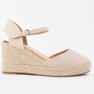 Sandalia De Cuña - Beige - Altura: 8 Cm