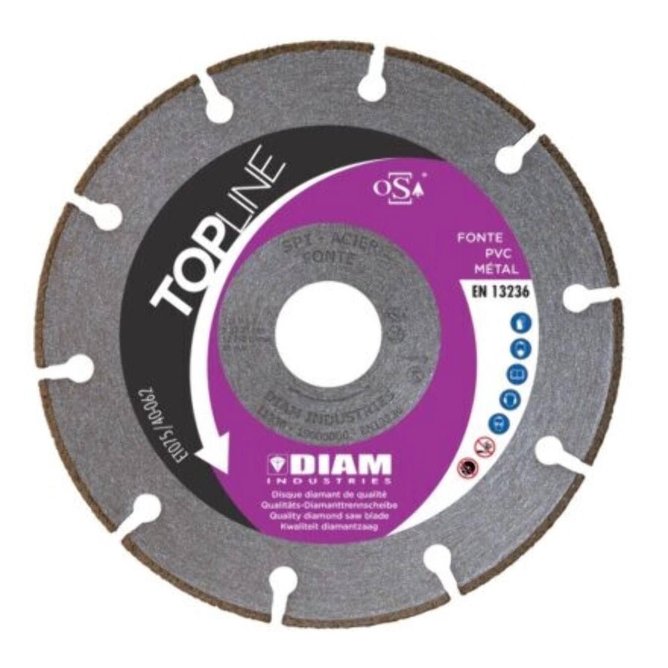 Disque diamant Ø125mm/22,23 pour acier inox fonte pvc métal - DIAM INDUSTRIES - SPI125/22