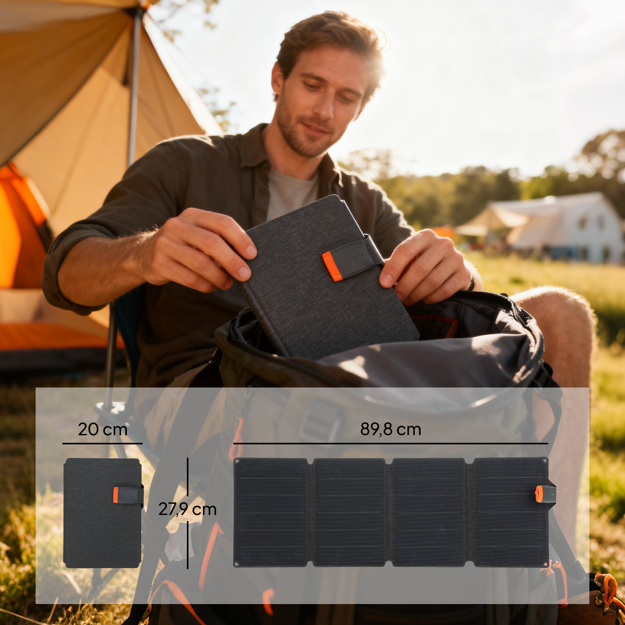 36W Cargador Solar Plegable, Panel Solar Portátil con Puertos USB-A y Tipo-C, IP67 Impermeable, Placa Solar Plegable con Superficie de ETFE, para Cargar Teléfonos, Tablets, Camping y Senderismo