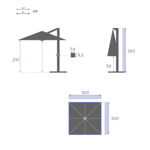 Parasol déporté carré inclinable Éléa Bleu canard & Graphite