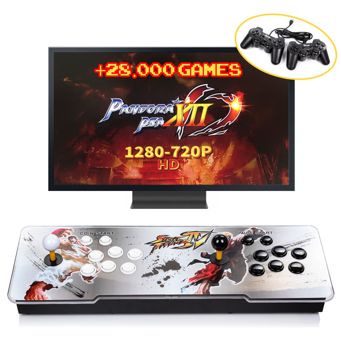 Pandoras Box 12. Consola arcade clásica, tipo máquina recreativa, con 28.890 juegos clásicos instalados, 2D y 3D. HDMI, VGA y salida USB. Incluye 2 mandos USB.