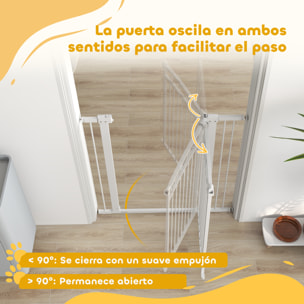 Barrera para Perros Puerta para Perros con Ancho Ajustable 76-104 cm Barrera de Seguridad para Perros con 2 Extensiones y Doble Bloqueo para Escaleras y Puertas Blanco