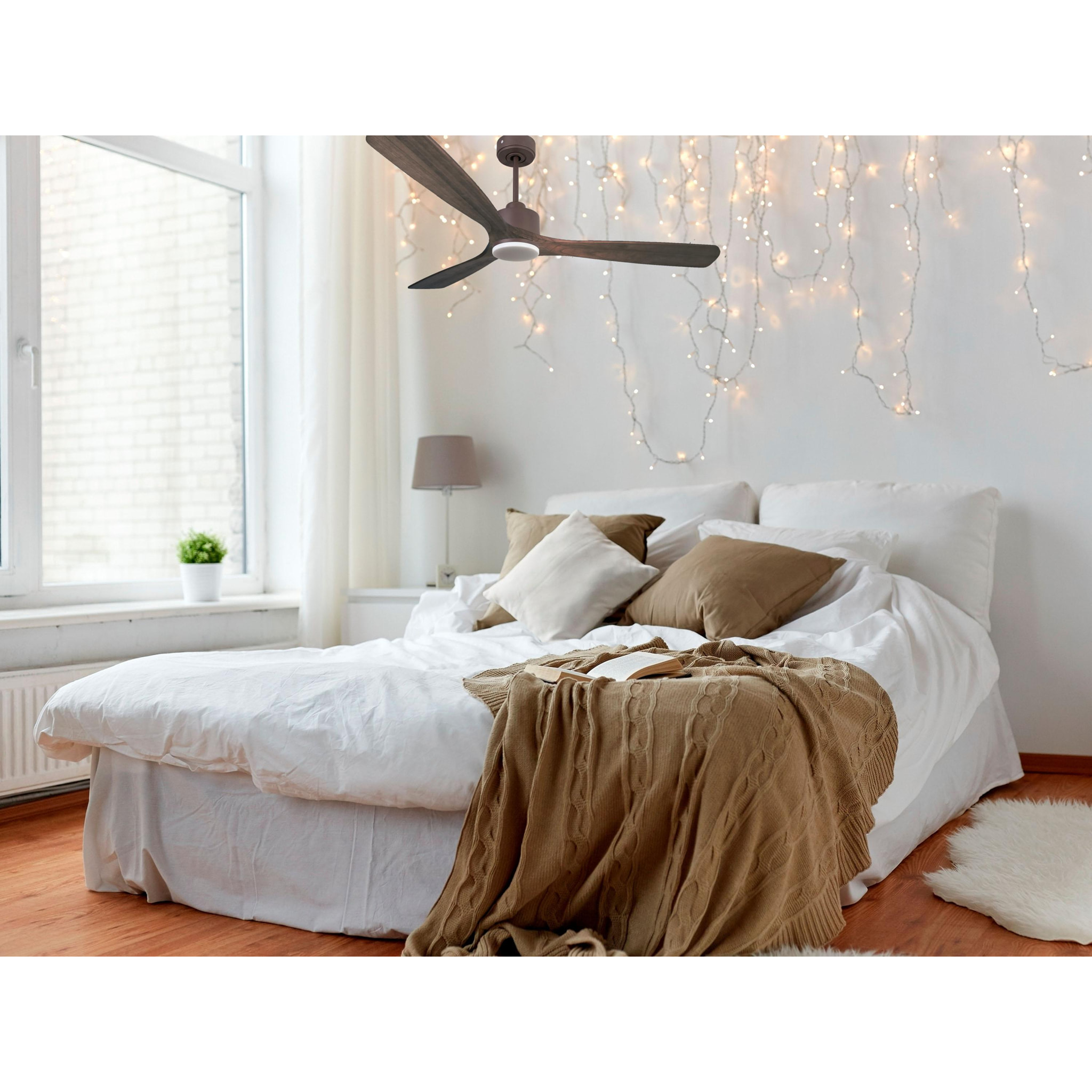 Ventilateur de plafond Réversible  Thermostat Dimmable Wifi Moteur à courant continu Toits en pente Télécommande Lumière à trois tons Mémoire