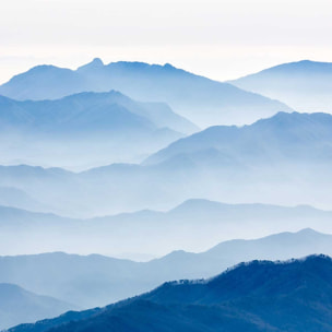 Affiche paysage montagnes bleues Affiche + cadre en bois - Noir