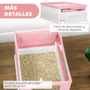 Arenero Cubierto para Gatos Bandeja Higiénica Desmontable con Entrada Frontal y Salida Superior con Pala Incluida para Gatos de hasta 5kg 47,5x35,5x36,7 cm Rosa y Blanco