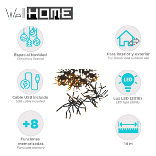 guirnalda con 2016 led blancos cálidos, 8 efectos de luz y 14,6m de iluminación total