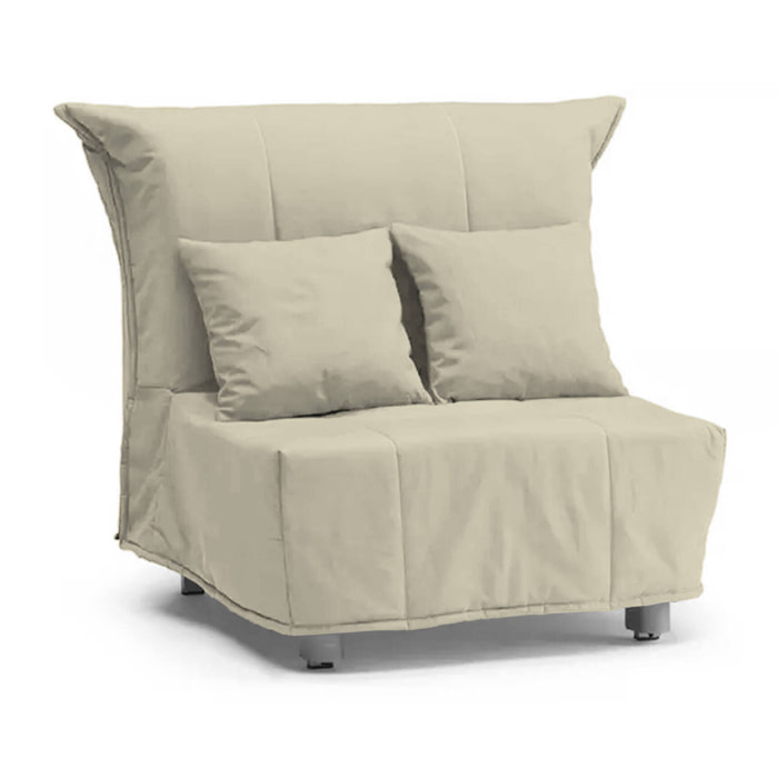 Poltrona Andreou, Divano singolo, Poltrona soggiorno apertura a carrello in tessuto imbottito, Cuscini inclusi, 100% Made in Italy, Cm 85x90h85, Beige
