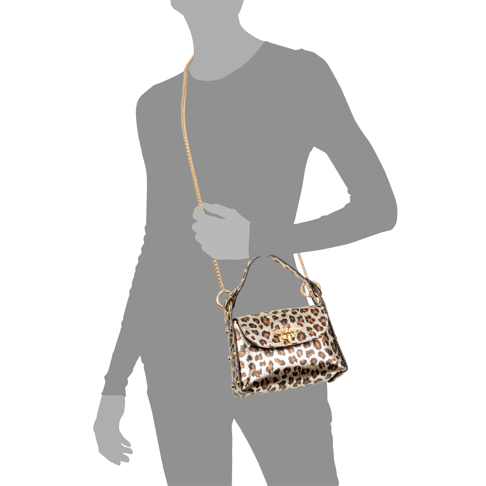 Aquileia bolso de mano mujer. Piel auténtica Gamuza con estampado animal print leopardo lacada brillante.