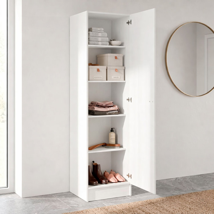 Colonna Armadio Bagno 1 Anta Salvaspazio 4 Ripiani Regolabili Mobile Alto Ingresso Corridoio Moderno Maniglia Argentata 200 x 47.05 x 49.2 cm Bianco