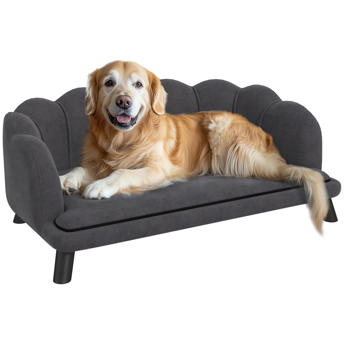 Sofá para Perros Medianos Sofá Cama para Mascotas Gatos Tapizado en Terciopelo con Patas de Madera Carga 25 kg 98,5x60,5x35,5 cm Gris Oscuro