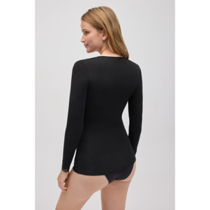 Canottiera a maniche lunghe in bambù nero