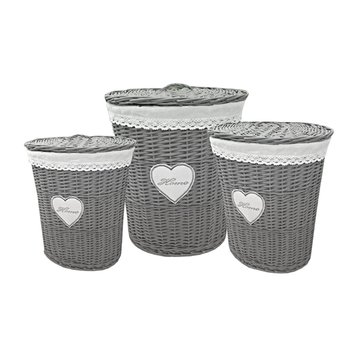 Set 3 Ceste Lina Ovale Grigio