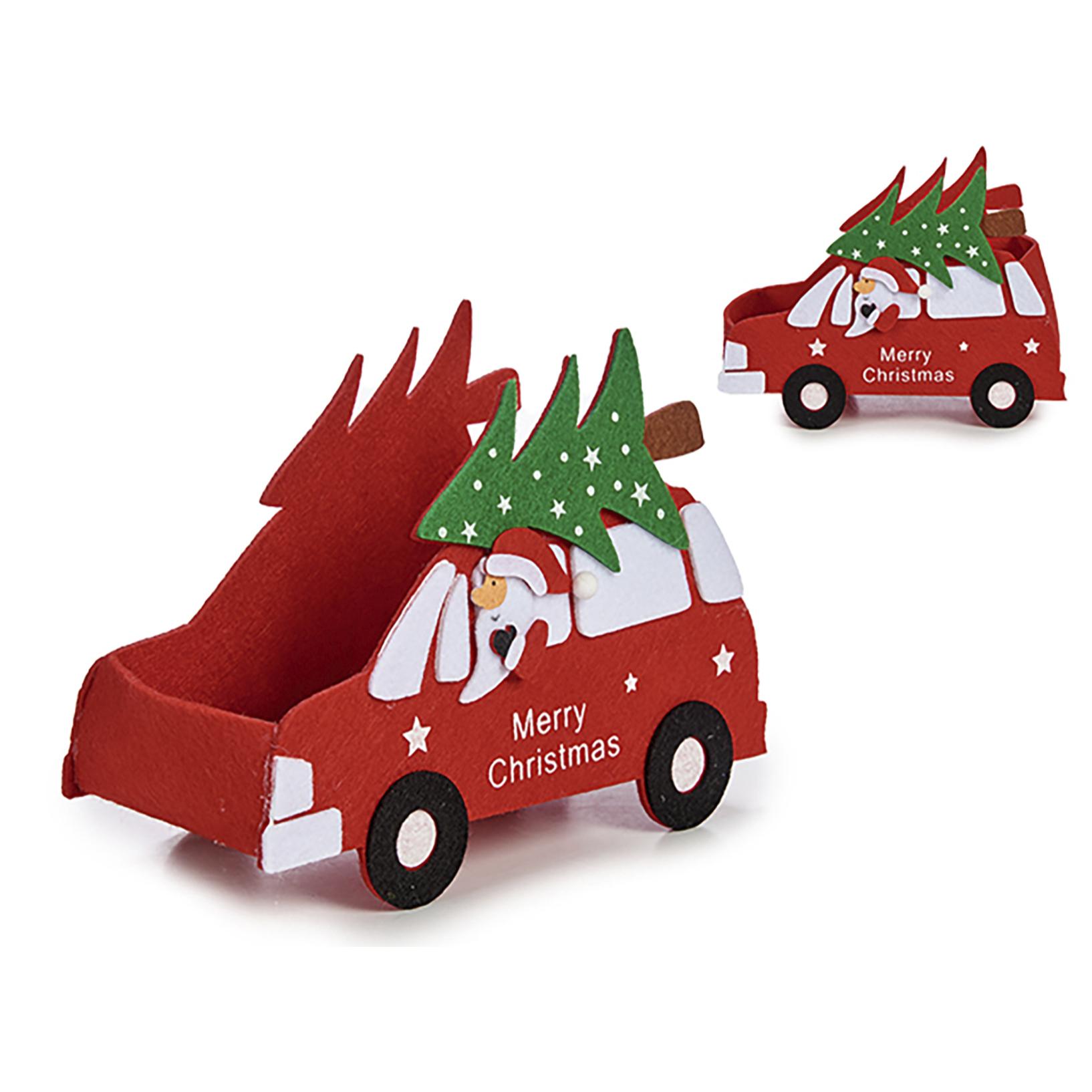 DAM Cesta diseño coche, decoración de navidad 20,5x10,5x15,5 Cm. Color: Rojo