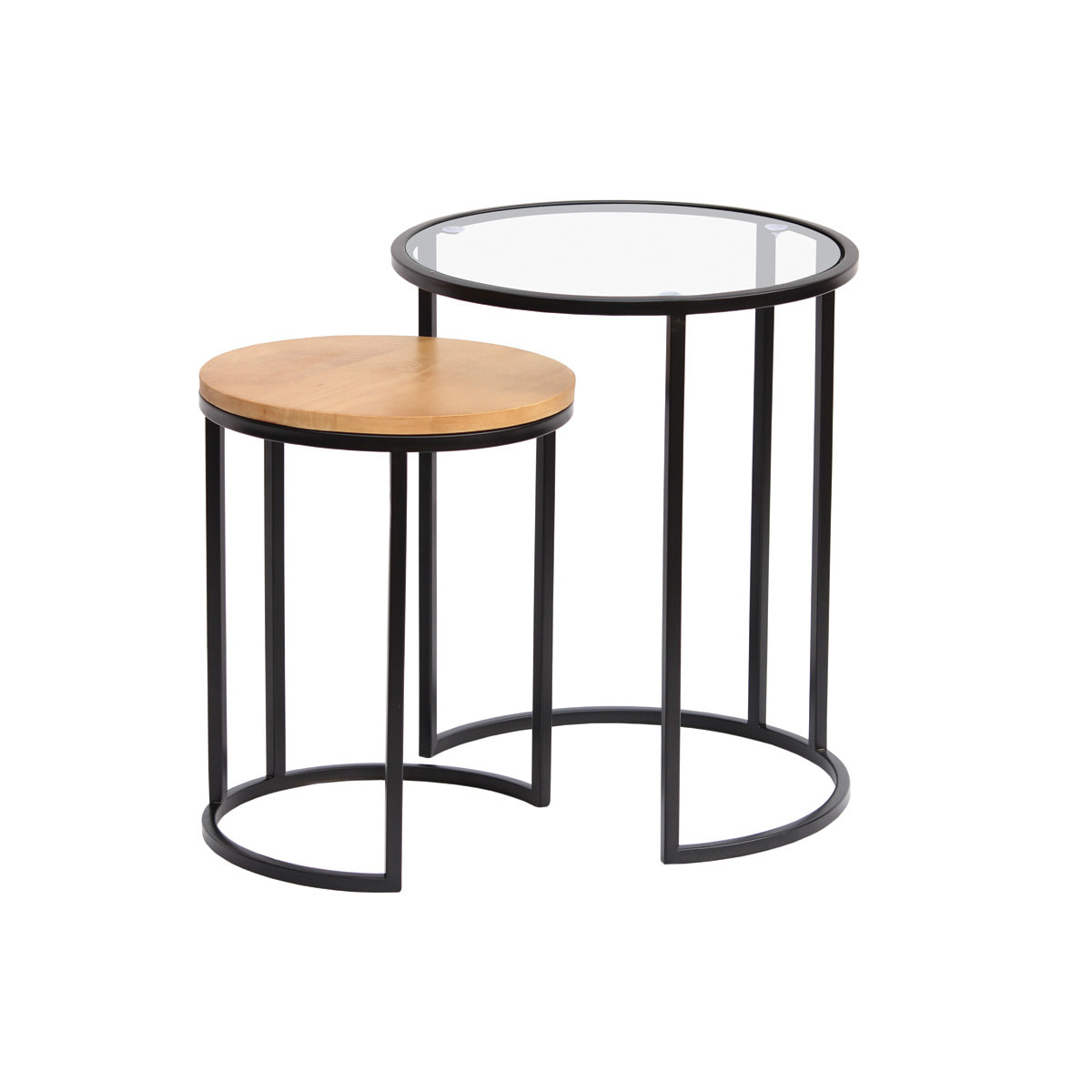 Tables d'appoint gigognes en verre trempé et bois manguier massif TAHL