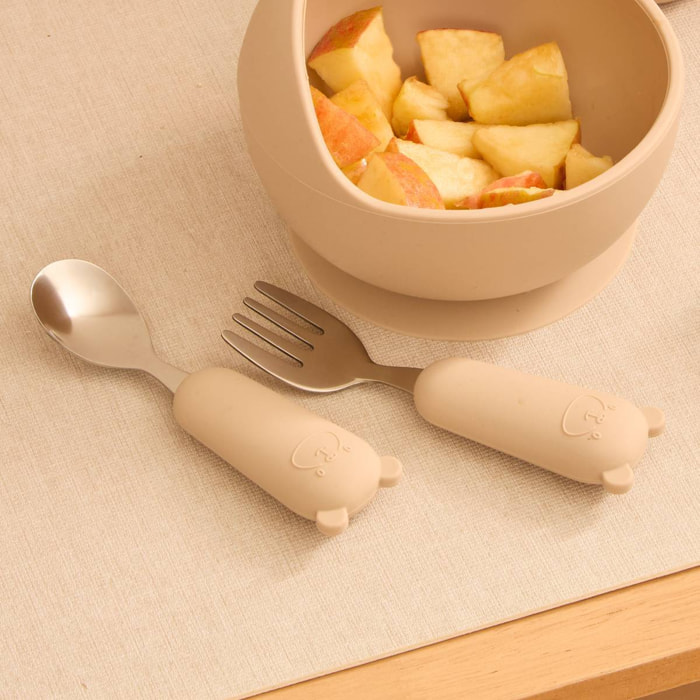 Set couverts cuillère et fourchette Yum l.16,5cm beige