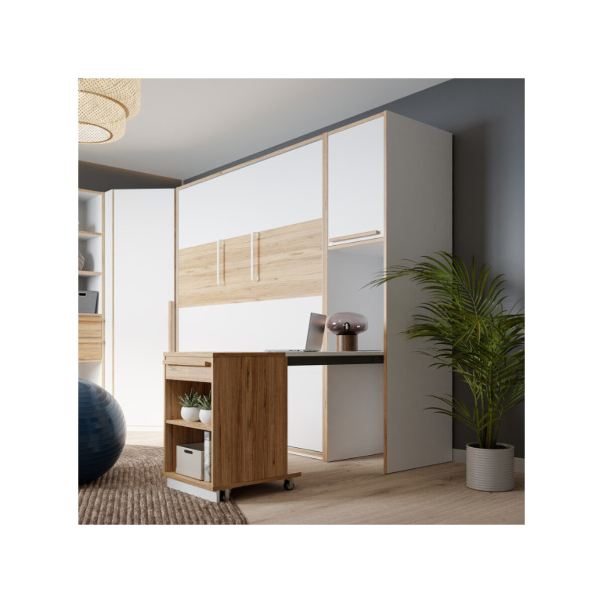 Colonne bureau rabattable 49 cm 1 porte décors blanc et chêne - BROOM