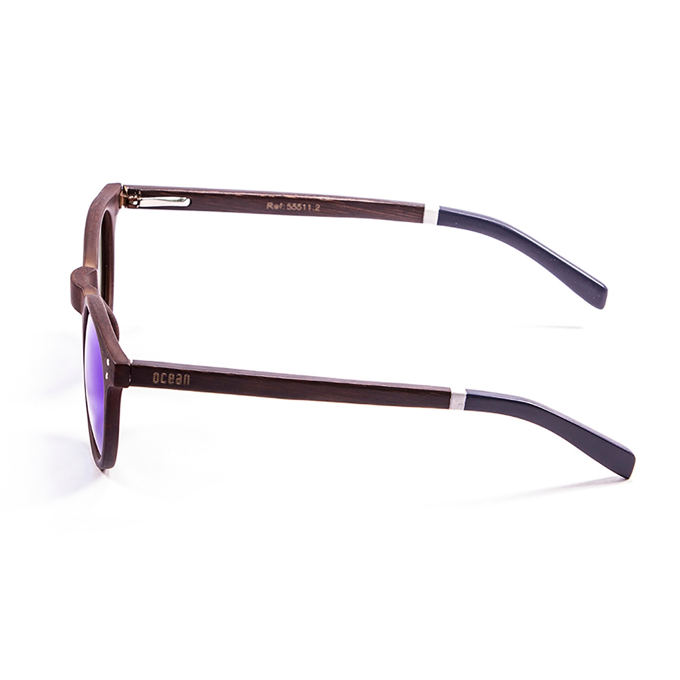 Gafas de sol OCEAN LIZARD WOOD - Bambú natural y patillas. madera oscuro natural blanco-azul oscuro / Revo azul