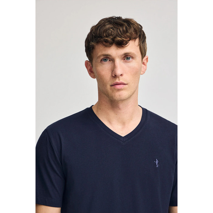 Camiseta azul marino de manga corta y cuello de pico con bordado Rigby Best