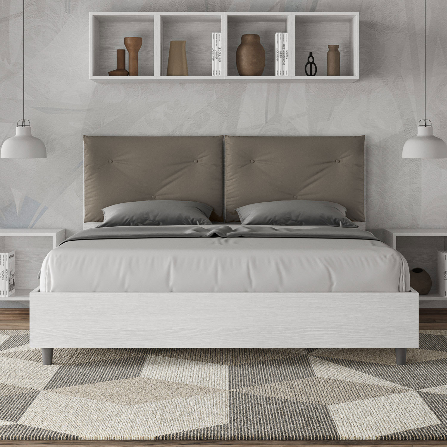 Letto matrimoniale con rete 160x190 cuscinatura similpelle cappuccino Egos Appia