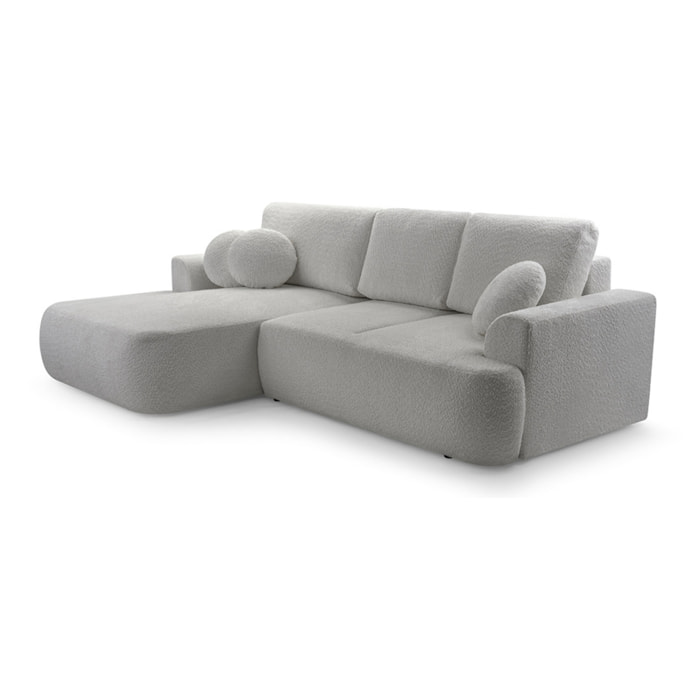 Candela - canapé d'angle gauche 4 places - convertible avec coffre - en tissu bouclette - Gris