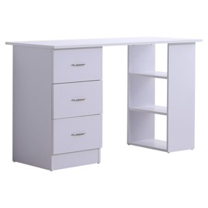 Bureau informatique table multi-fonctions 3 tiroirs 2 étagères dim. 120L x 49l x 72H cm MDF blanc