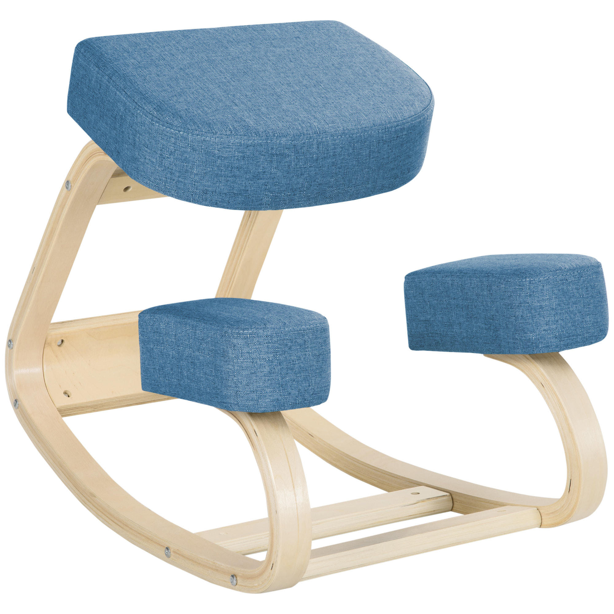 Tabouret ergonomique - siège assis à genoux - chaise à genoux grand confort - bois bouleau polyester bleu