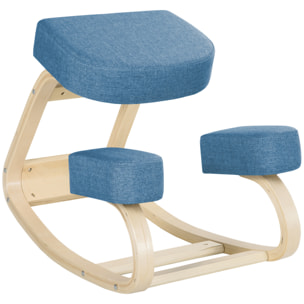 Tabouret ergonomique - siège assis à genoux - chaise à genoux grand confort - bois bouleau polyester bleu