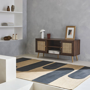 Meuble TV scandinave cannage 2 portes 120cm BOHÈME