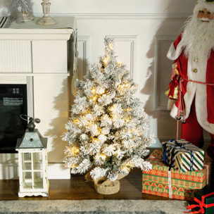 Árbol de Navidad 90 cm Árbol de Navidad Artificial Nevado con 50 Luces LED 133 Ramas 14 Piñas y Soporte de Metal Árbol Navideño para Salón Interior Verde