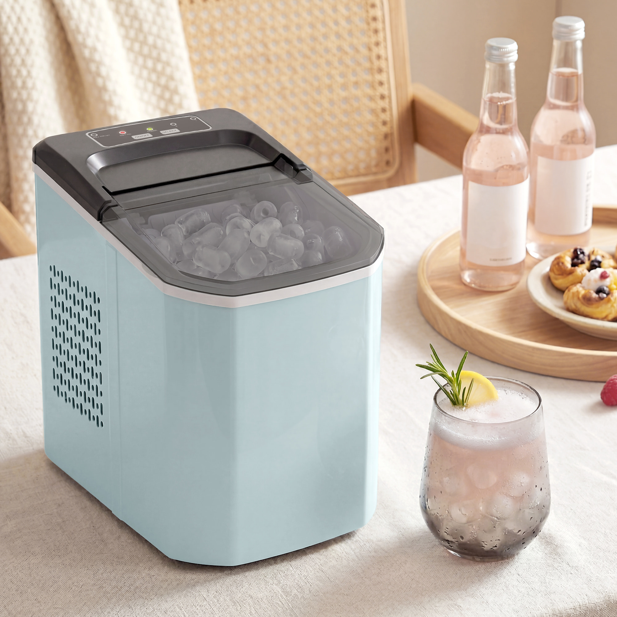 Máquina de Hielo, Máquina de Cubitos de Hielo Autolimpiable, 12 kg/24H, 9 Cubitos Listos en 7 Minutos, 2 Tamaños de Hielo, 1,5L Depósito, para Hogar, Cocina, Oficina, Bar, Azul