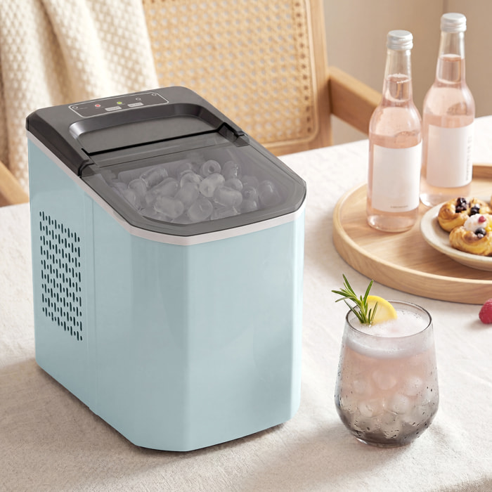 Máquina de Hielo, Máquina de Cubitos de Hielo Autolimpiable, 12 kg/24H, 9 Cubitos Listos en 7 Minutos, 2 Tamaños de Hielo, 1,5L Depósito, para Hogar, Cocina, Oficina, Bar, Azul